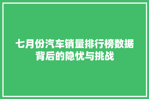 七月份汽车销量排行榜数据背后的隐忧与挑战