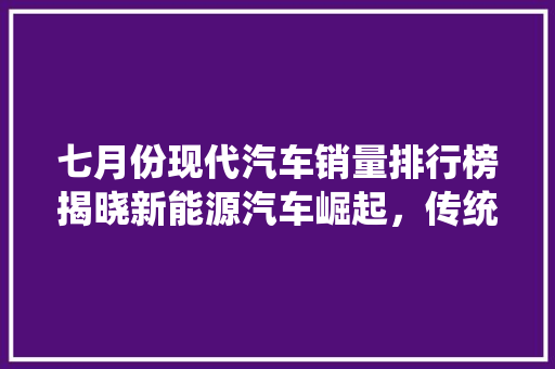 七月份现代汽车销量排行榜揭晓新能源汽车崛起，传统车型稳居前列