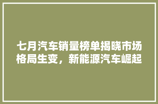 七月汽车销量榜单揭晓市场格局生变，新能源汽车崛起