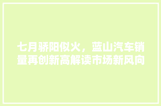 七月骄阳似火，蓝山汽车销量再创新高解读市场新风向