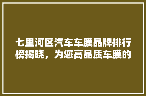 七里河区汽车车膜品牌排行榜揭晓，为您高品质车膜的选择之路
