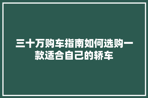 三十万购车指南如何选购一款适合自己的轿车