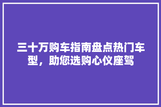 三十万购车指南盘点热门车型，助您选购心仪座驾