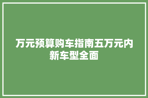 万元预算购车指南五万元内新车型全面