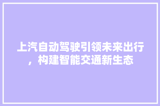上汽自动驾驶引领未来出行，构建智能交通新生态