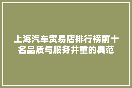 上海汽车贸易店排行榜前十名品质与服务并重的典范