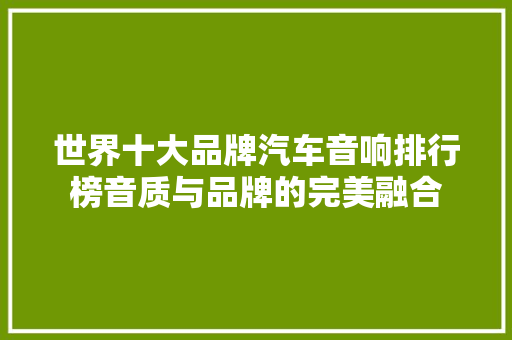 世界十大品牌汽车音响排行榜音质与品牌的完美融合