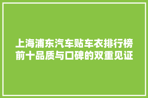上海浦东汽车贴车衣排行榜前十品质与口碑的双重见证