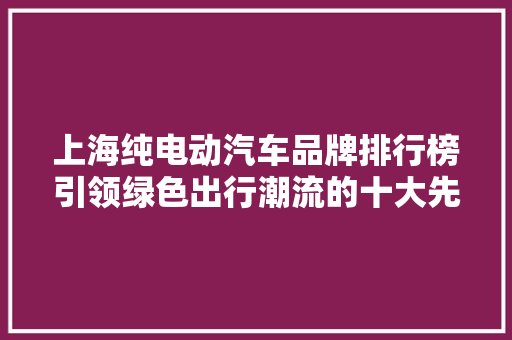 上海纯电动汽车品牌排行榜引领绿色出行潮流的十大先锋