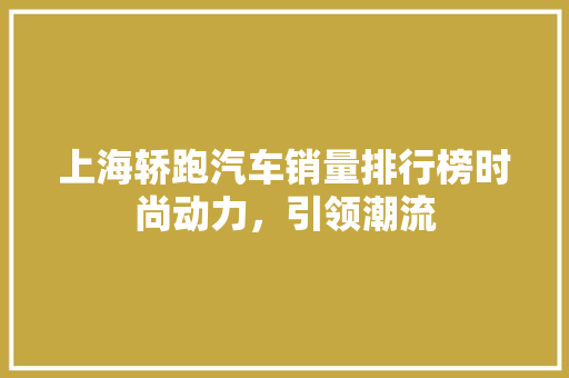 上海轿跑汽车销量排行榜时尚动力，引领潮流
