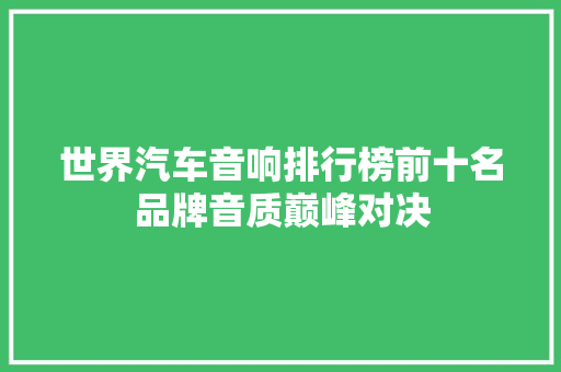 世界汽车音响排行榜前十名品牌音质巅峰对决