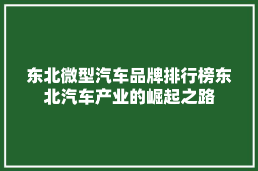 东北微型汽车品牌排行榜东北汽车产业的崛起之路