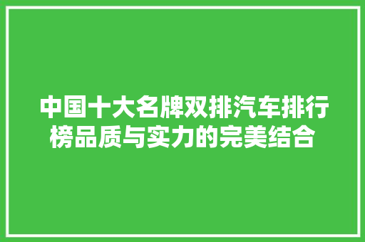 中国十大名牌双排汽车排行榜品质与实力的完美结合