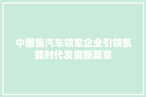 中国氢汽车领军企业引领氢能时代发展新篇章