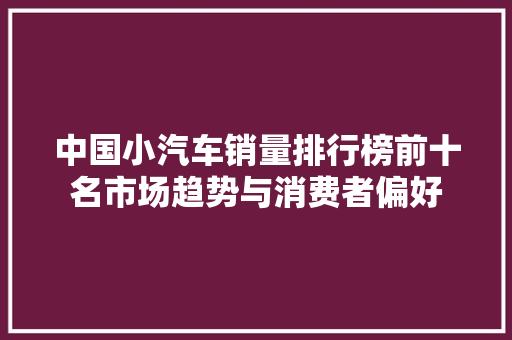 中国小汽车销量排行榜前十名市场趋势与消费者偏好