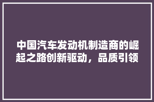 中国汽车发动机制造商的崛起之路创新驱动，品质引领