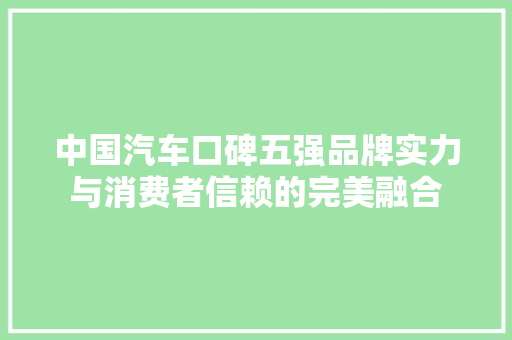 中国汽车口碑五强品牌实力与消费者信赖的完美融合