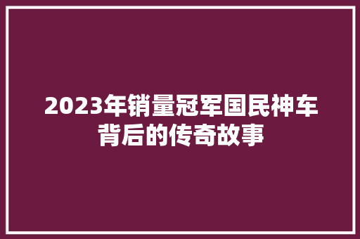 2023年销量冠军国民神车背后的传奇故事