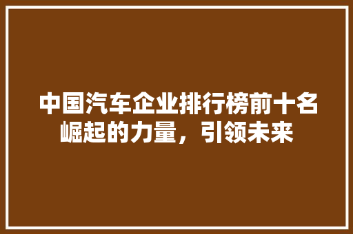 中国汽车企业排行榜前十名崛起的力量，引领未来