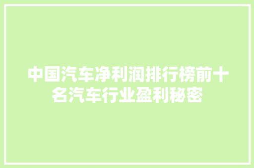 中国汽车净利润排行榜前十名汽车行业盈利秘密