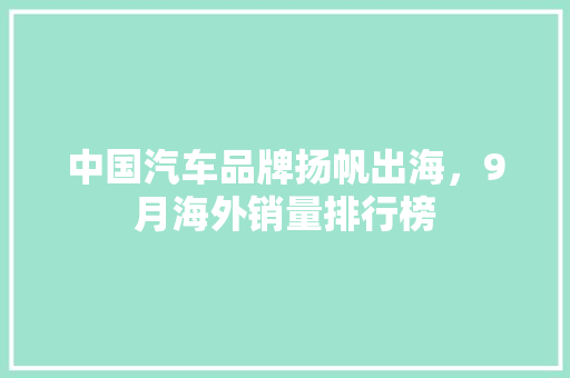 中国汽车品牌扬帆出海，9月海外销量排行榜