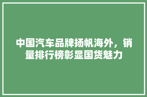 中国汽车品牌扬帆海外，销量排行榜彰显国货魅力