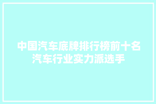 中国汽车底牌排行榜前十名汽车行业实力派选手