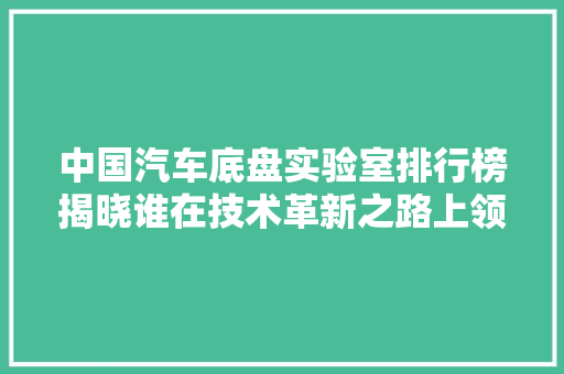 中国汽车底盘实验室排行榜揭晓谁在技术革新之路上领跑
