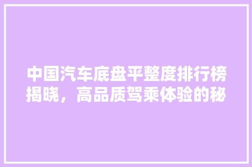 中国汽车底盘平整度排行榜揭晓，高品质驾乘体验的秘密