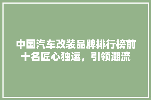 中国汽车改装品牌排行榜前十名匠心独运，引领潮流