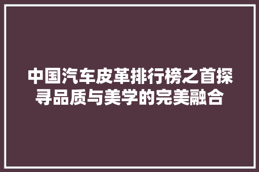 中国汽车皮革排行榜之首探寻品质与美学的完美融合