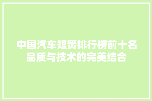 中国汽车短簧排行榜前十名品质与技术的完美结合