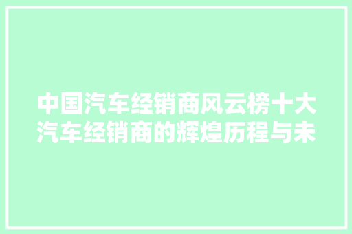 中国汽车经销商风云榜十大汽车经销商的辉煌历程与未来展望