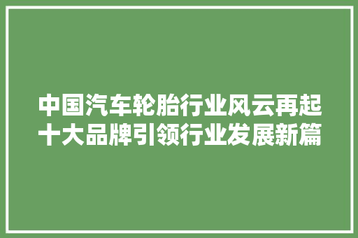 中国汽车轮胎行业风云再起十大品牌引领行业发展新篇章