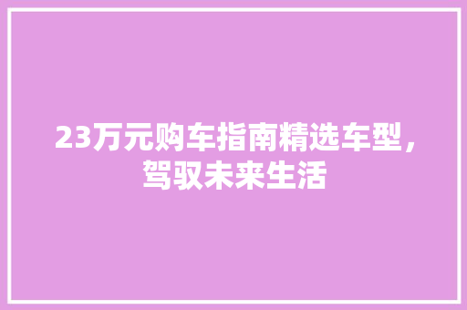 23万元购车指南精选车型，驾驭未来生活
