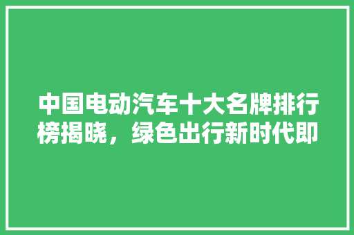 中国电动汽车十大名牌排行榜揭晓，绿色出行新时代即将来临
