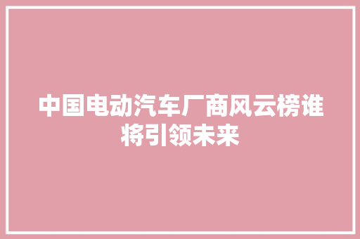 中国电动汽车厂商风云榜谁将引领未来