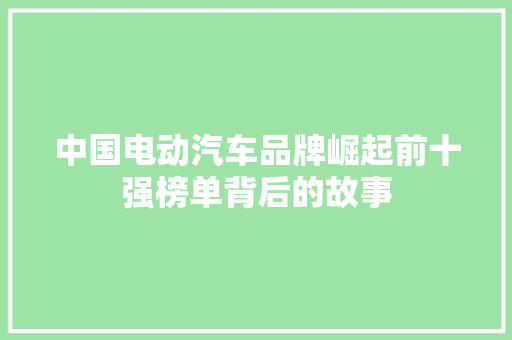 中国电动汽车品牌崛起前十强榜单背后的故事