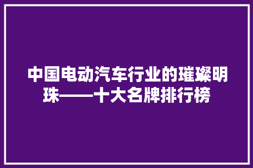 中国电动汽车行业的璀璨明珠——十大名牌排行榜