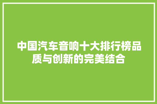 中国汽车音响十大排行榜品质与创新的完美结合