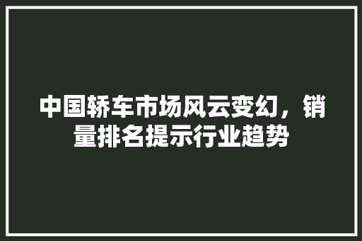 中国轿车市场风云变幻，销量排名提示行业趋势