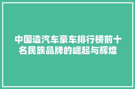 中国造汽车豪车排行榜前十名民族品牌的崛起与辉煌