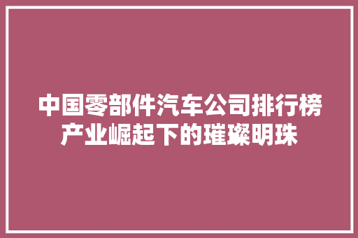 中国零部件汽车公司排行榜产业崛起下的璀璨明珠