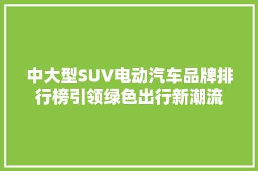 中大型SUV电动汽车品牌排行榜引领绿色出行新潮流