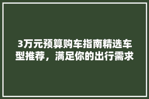 3万元预算购车指南精选车型推荐，满足你的出行需求