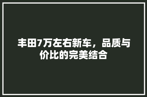 丰田7万左右新车，品质与价比的完美结合