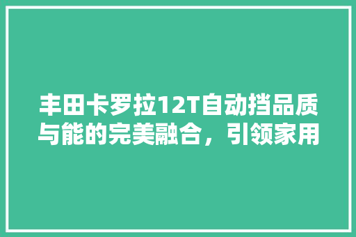 丰田卡罗拉12T自动挡品质与能的完美融合，引领家用车新潮流