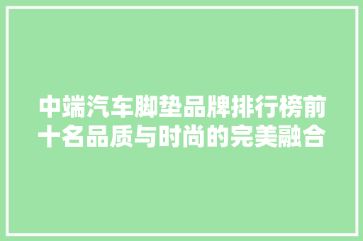 中端汽车脚垫品牌排行榜前十名品质与时尚的完美融合