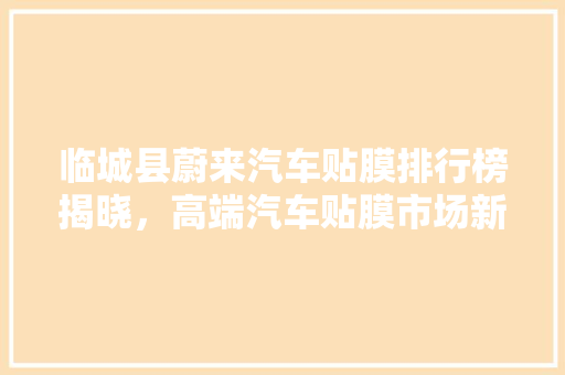 临城县蔚来汽车贴膜排行榜揭晓，高端汽车贴膜市场新趋势