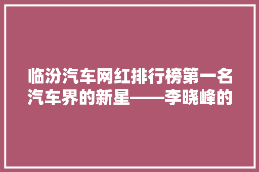临汾汽车网红排行榜第一名汽车界的新星——李晓峰的传奇之路